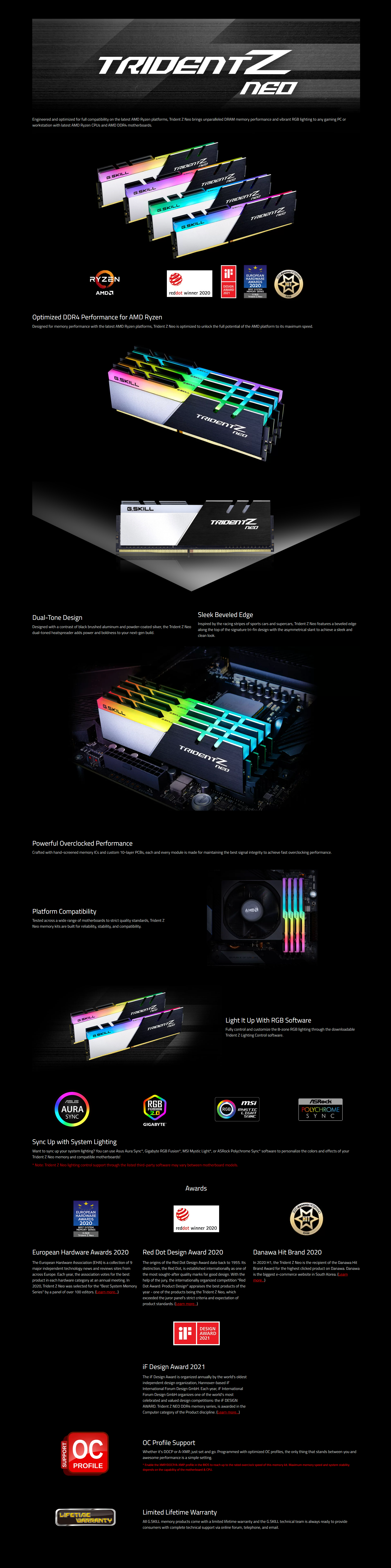 A large marketing image providing additional information about the product G.Skill 16GB Kit (2x8GB) DDR4 Trident Z RGB Neo C16 3600Mhz - Black - Additional alt info not provided